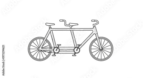 Tandem Bicycle Line Art Illustration - Vintage Style Two-Seater Bike Drawing