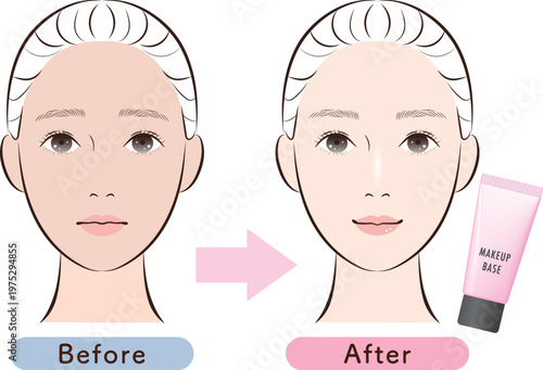 トーンアップ下地の使用前後　比較（ブルー系の化粧下地）