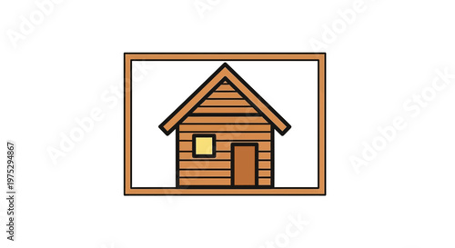 Simple Wooden Cabin Icon, Rustic House Symbol, Vector Illustration