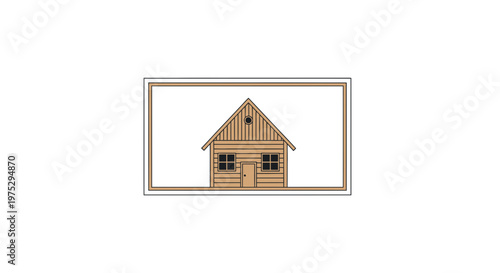Simple Wooden Cabin House Illustration with Windows and Door