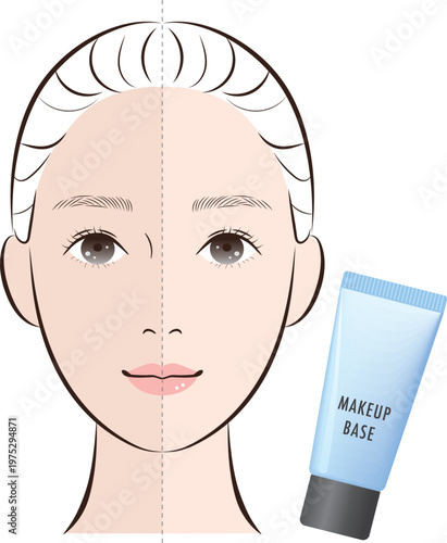 トーンアップ下地の使用前後　半顔比較（ブルー系の化粧下地）