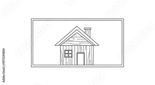 Simple Wooden Cabin Outline Illustration - Cozy Home Icon