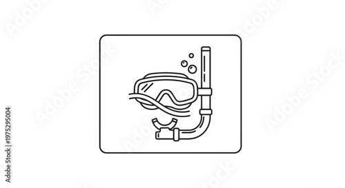 Snorkel Mask and Tube Icon, Diving Equipment Outline, Underwater Adventure Symbol