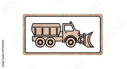 Snow Plow Truck Icon on Wooden Plaque