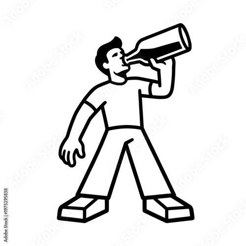man drinking from bottle line drawing illustration vector clipart black and white