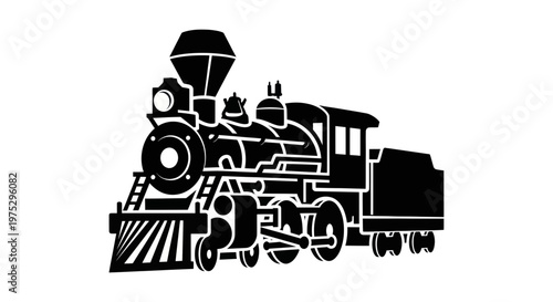 Vintage Steam Locomotive Silhouette, Classic Train Illustration, Transportation Icon