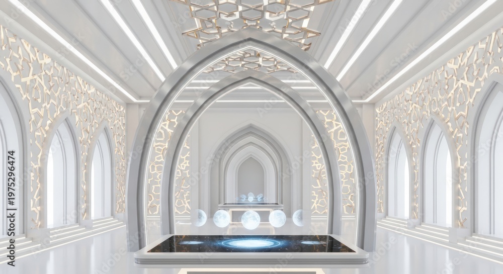 Obraz premium Elegant white interior with arches and decorative elements architectural design