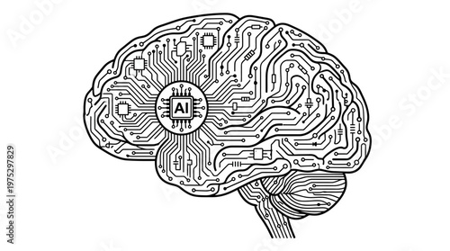 Artificial Intelligence Brain Circuitry Concept.
