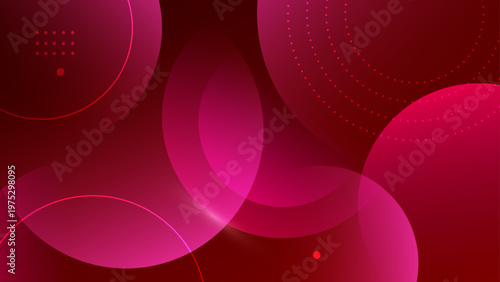 Dark red and burgundy gradient backdrop with overlapping glowing circles and dotted elements