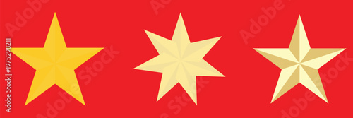 Three Golden Stars Vector on Red Background for Graphic Design