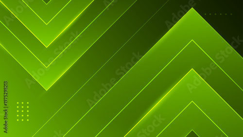 Modern green abstract background featuring glowing chevron shapes and minimalist dot patterns for tech or corporate presentations