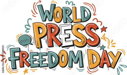 World Press Freedom Day typography in flat doodle style for social awareness