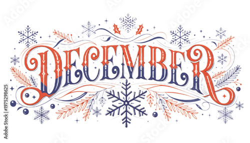 december typography winter theme with snow