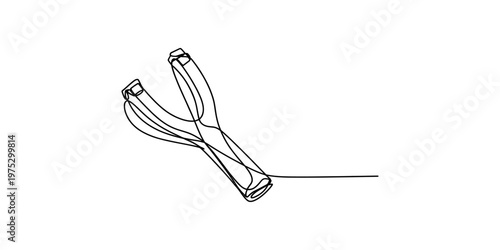 A continuous single line drawing of a simple wooden slingshot for childhood outdoor target game Vector, illustration