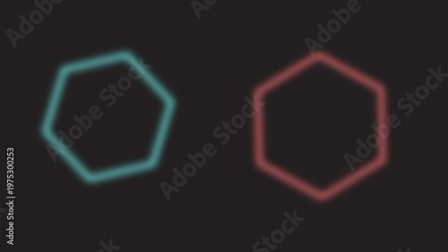Neon Blue Pentagon and Red Hexagon Vector on Dark Background