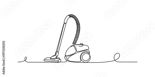 Minimalist continuous line drawing of a household vacuum cleaner isolated on white background Vector, illustration