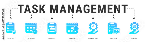 Task Management web banner icon vector illustration with To Do List, Schedule, Prioritize, Deadline, Working Time and Daily Task