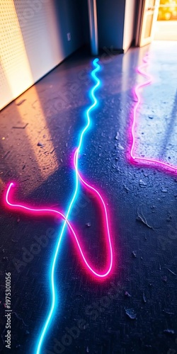 Digital lifeline spread across a textured surface, bursting with neon energy,  communication,  abstract