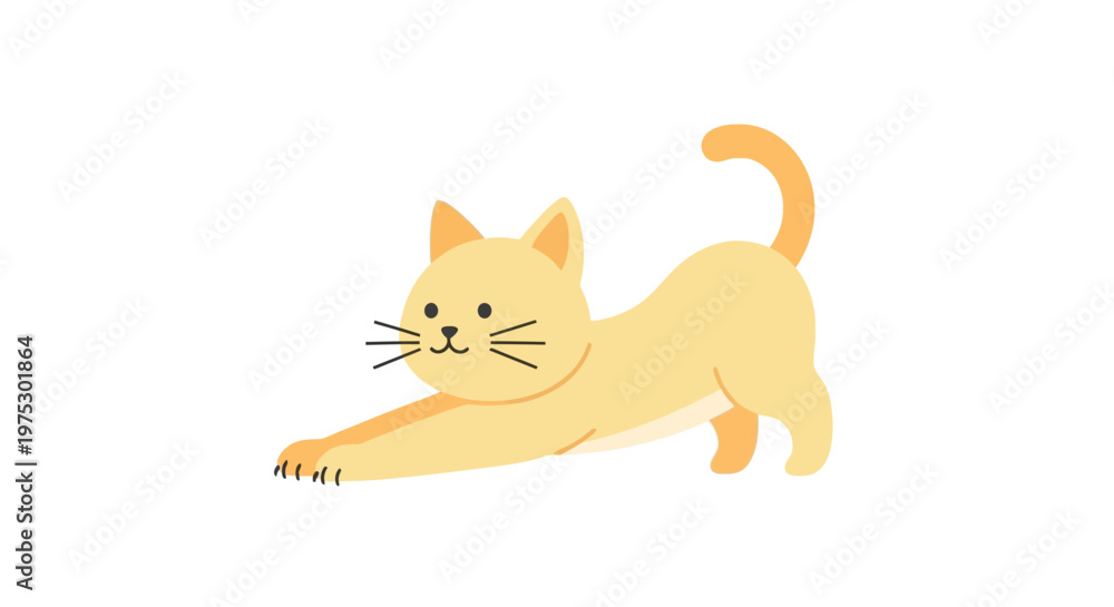Fototapeta premium Charming light orange cat icon stretching gracefully, a minimalist vector illustration capturing the warmth and agility of a domestic feline, ideal for playful pet themes and children's content