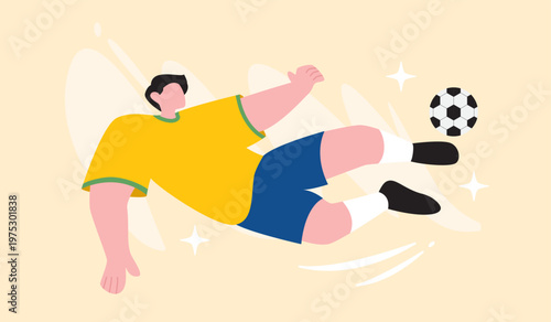 Flat vector illustration of soccer players performing sports activities, template design for World Championship 2026, soccer element for banner, card, website. Vector illustration.