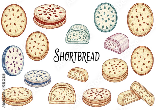 An Artistic Display of Sweet Shortbread Biscuits, Including Classic Plain and Flavorful Fruit-Filled Varieties