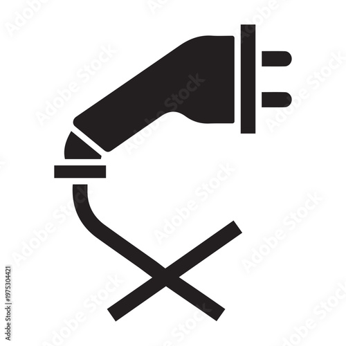Unplugged power cord with cross symbol indicating disconnection or power off unplugged disconnection prohibition forbidden negative restriction