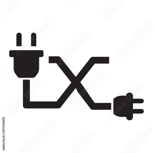 Two electrical plugs connected with x shape cable electrical plug connection electricity technology transfer exchange interconnect equipment
