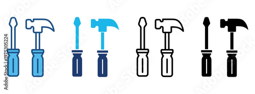 Construction Tools Icon Set With Multiple Styles. Vector Illustration