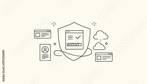 Digital Security Shield Protecting Online Data and Information.