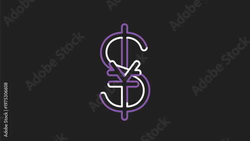 Stylish Dollar Sign with Yen Symbol on Dark Background.