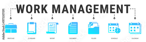 Work Management web banner icon vector illustration with Briefcase, Clipboard, Report, Document, Folder, Schedule and Calendar