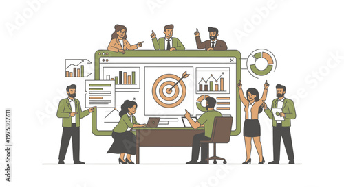 Team Collaboration and Business Strategy Meeting with Data Analysis.