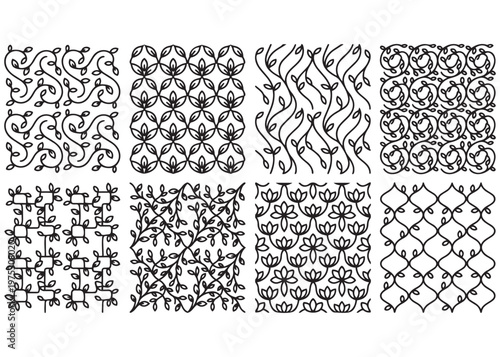 Decorative patterns seamless textures abstract floral and geometric designs for wallpaper.