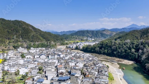 Wallpaper Mural Aerial time-lapse of Wangkou ancient Huizhou-style village in spring, Wuyuan county, Jiangxi province, China. Torontodigital.ca