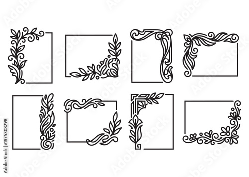 Elegant decorative rectangular frames and corners with floral and leaf motifs.