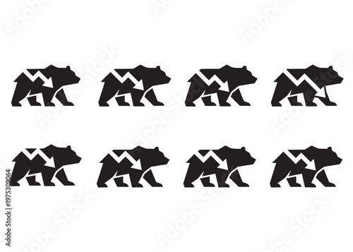 Bear silhouettes with fractal pattern on body, vector illustration.