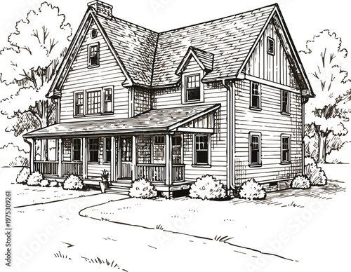 Generated on Country house rustic sketch black on beige vector art on white background