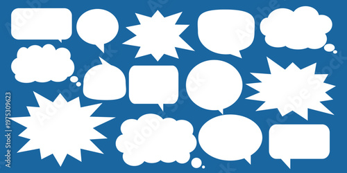 A set of chat box designs for comments on social media or comics. Vector designs of speech bubbles, text boxes, and conversation chat columns in comics.