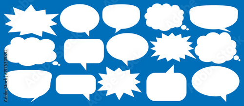 A set of chat box designs for comments on social media or comics. Vector designs of speech bubbles, text boxes, and conversation chat columns in comics.
