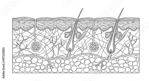 Human Skin Cross-Section Vector - Anatomical Layers Line Art