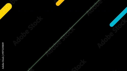 Abstract geometric motion graphic loop with moving yellow and cyan diagonal lines on black background