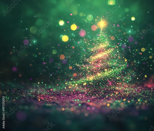 Magical Christmas Tree with Colorful Glowing Lights and Sparkles