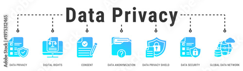 Data Privacy & Rights web banner icon vector illustration with Data Privacy, Digital Rights, Consent and Data Security