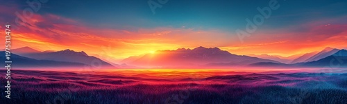 Breathtaking Sunrise Over Mountain Landscape with Vibrant Colors