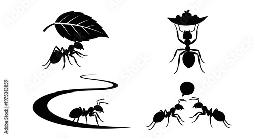 Ant Silhouette Vector Set – 4 Random Action Minimalist SVG Collection