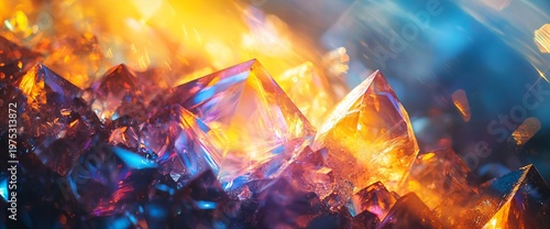 Glimmering Crystal Peaks with Vibrant Colors and Abstract Background