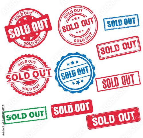 Fotografie Multi-Color Sold Out Rubber Stamp Set in Circular and Rectangular Shapes, All el