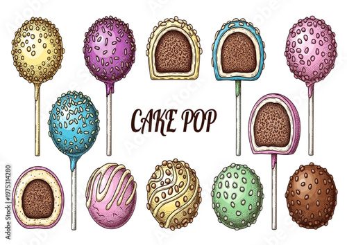 A delightful collection of colorful and delicious cake pops, showcasing various flavors and decorative toppings, perfect for any celebration or sweet craving
