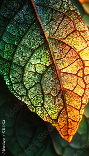 Abstract Close-Up of Colorful Translucent Leaf in Natural Light