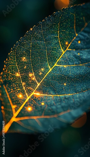 Brightly Glowing Leaf with Intricate Veins and Soft Background
